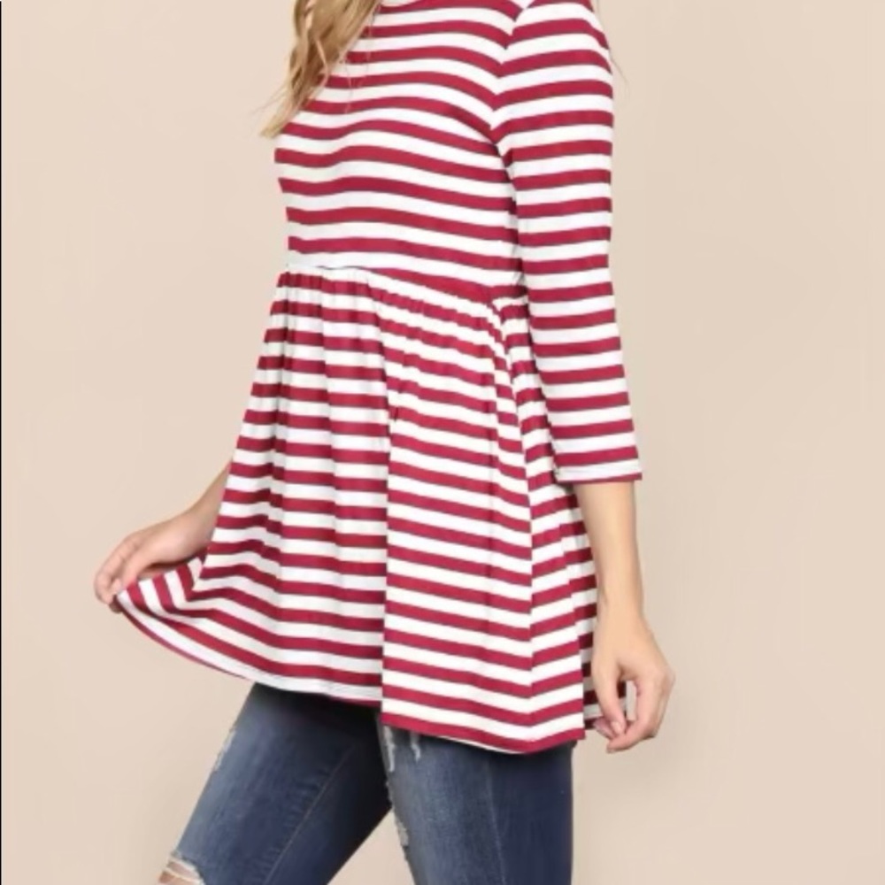 Burgundy and White empire waist top